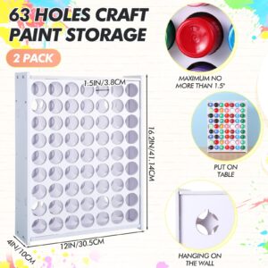 Sunnychicc 2 Pcs 63 Holes Craft Paint Storage Organizer Vertical Paint Rack Stand Wall Mounted Paint Organizers and Storage Removable Paint Holder 2 Oz Paint Bottle Organizer for Art Supplies, White