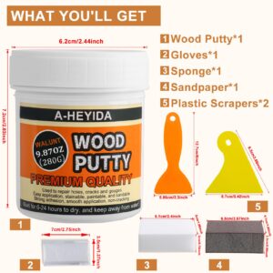 Wood Filler - Walnut Wood Filler Putty, Paintable Stainable Wood Repair Putty for Repair Wood Cracks & Holes on Wooden Furniture, Hardwood Floor, Door, Cabinet - Wood Scratch Repair Kit (9.87 Ounce)