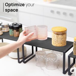 Ibyx Premium Kitchen Cabinet Organizer Shelf - Set of 3 Kitchen Counter Shelves - Stackable & Expandable Shelf Racks for Kitchen Cabinets - Metal Frame & Engineered Wood (Black Wood, Black Frame)