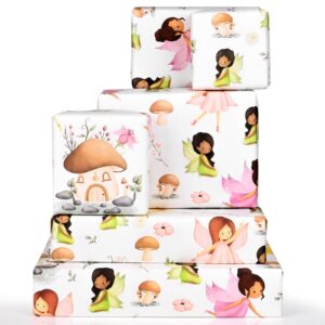 12 Sheets 28 * 20 Inches Woodland Fairy Wrapping Paper Mushroom Flowers Fairy Patterned Gift Wrap Paper for Baby Shower Spring Holidays Birthday Party DIY Craft