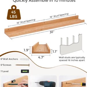 Axeman Oak Floating Shelves 36 Inch Picture Ledge Shelf Set of 2, Solid Wood Shelves with Lip for Wall Decor Storage Bedroom Living Room Bathroom Kitchen, Natural Oak