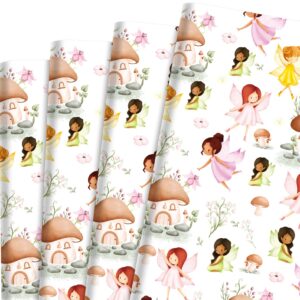 12 sheets 28 * 20 inches woodland fairy wrapping paper mushroom flowers fairy patterned gift wrap paper for baby shower spring holidays birthday party diy craft