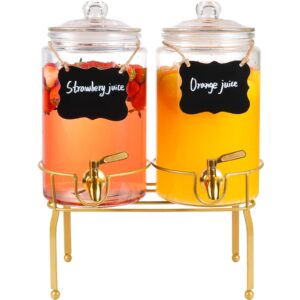 drink dispensers for parties,2 pack 1 gallon beverage dispenser with stand,drink dispenser with glass lid and stainless steel spigot leak-proof, ideal for lemonade,juice, tea, and party drinks