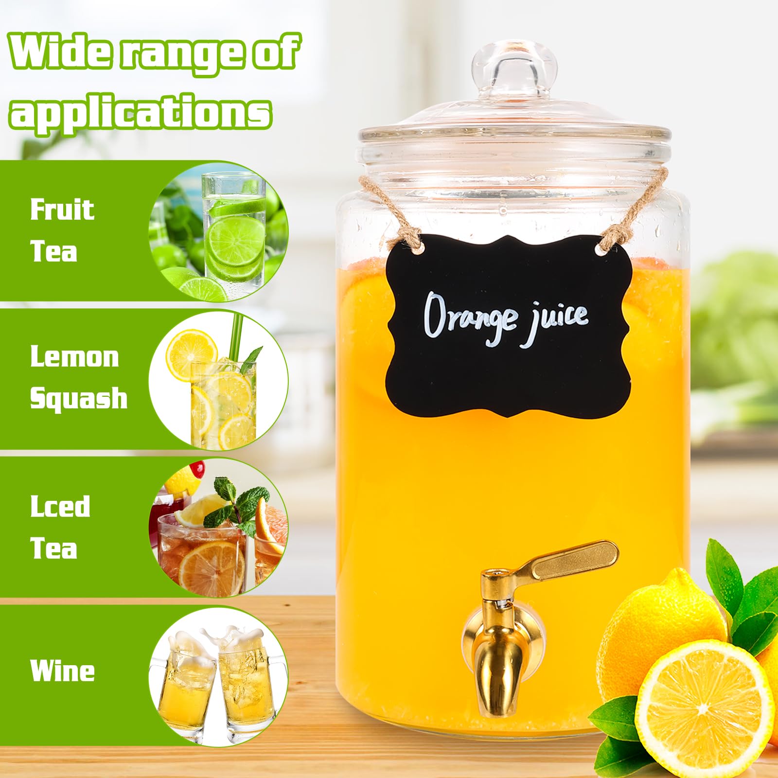 Drink Dispensers for Parties,2 Pack 1 Gallon Beverage Dispenser with Stand,Drink Dispenser With Glass Lid and Stainless Steel Spigot Leak-proof, Ideal for Lemonade,Juice, Tea, and Party Drinks