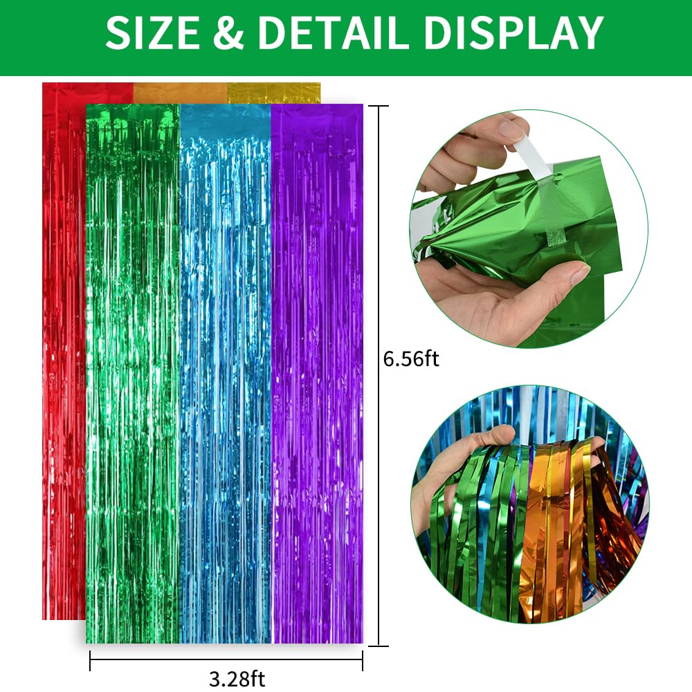 TONIFUL 2Pcs Rainbow Door Streamers,Rainbow Party Photo Booth Backdrop Metallic Streamers Rainbow Foil Fringe Curtains for Birthday,New Year,Bachelorette,Graduation Party Streamers Decoration