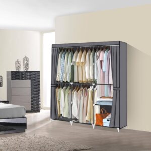 YOUUDI Portable Closet 50 Inch Wardrobe Closet for Hanging Clothes with Grey Non-Woven Fabric Cover and 5 Hanging Rods, Quick and Easy Assembly