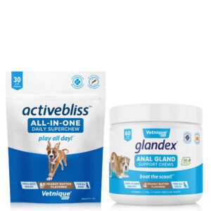 activebliss daily all-in-one superchew 30 ct and glandex for dogs anal gland support chews 60 ct bundle daily chewable canine multivitamin and anal gland supplement for dogs