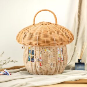 Handmade Wicker Mushroom-Shaped Storage Basket for Outdoor, Kids, Decor, Photography Props