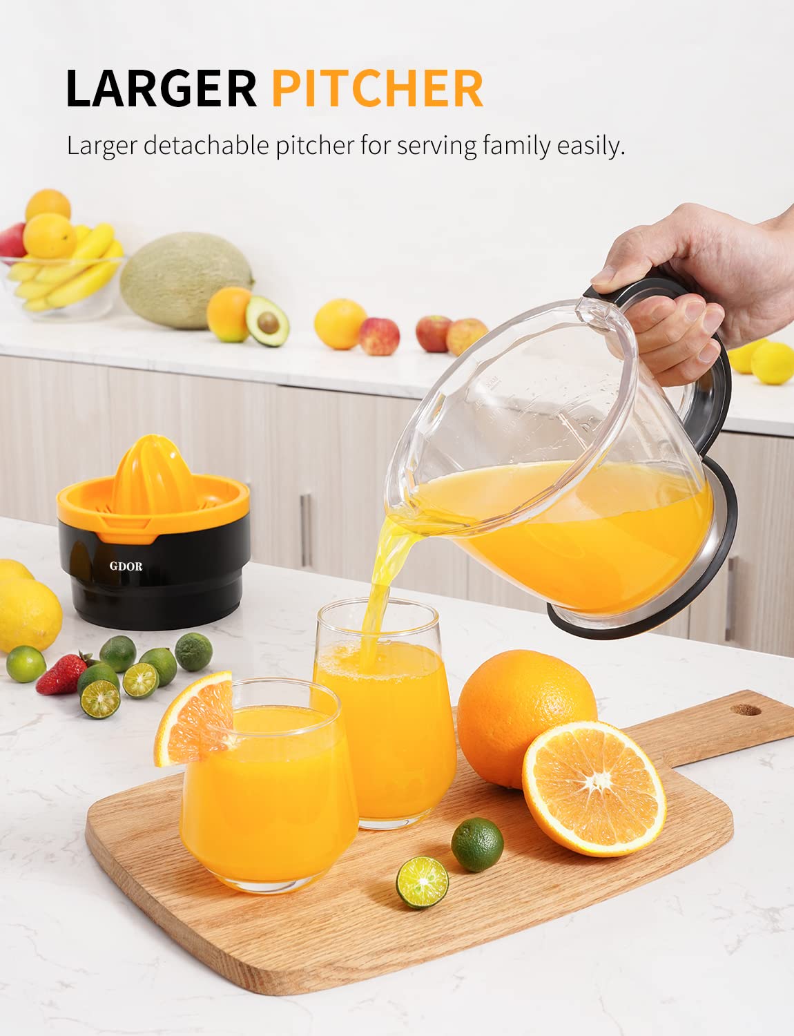 GDOR 41 Oz Citrus Juicer with Spiral-Shape Cone, Powerful Orange Juicer, Electric Juicer for Lemon, Lime & Others Citrus Fruits, Grapefruit Juice Extractor with Easy Pour Spout, BPA-Free, Easy Clean