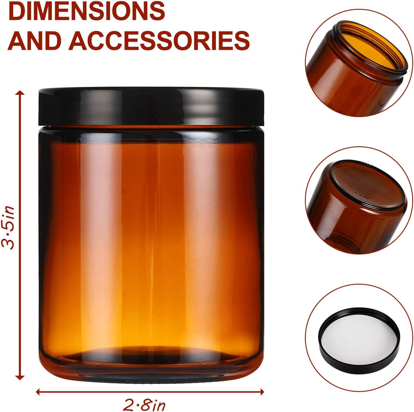 24 Pack 8 oz Amber Glass Jars with lids, Cosmetic Jars with Inner Liners and Black Lids, Lotion Jars, Candle Making Jars for Lotions, Scrubs and Cosmetic, Lables and Spatulas Include