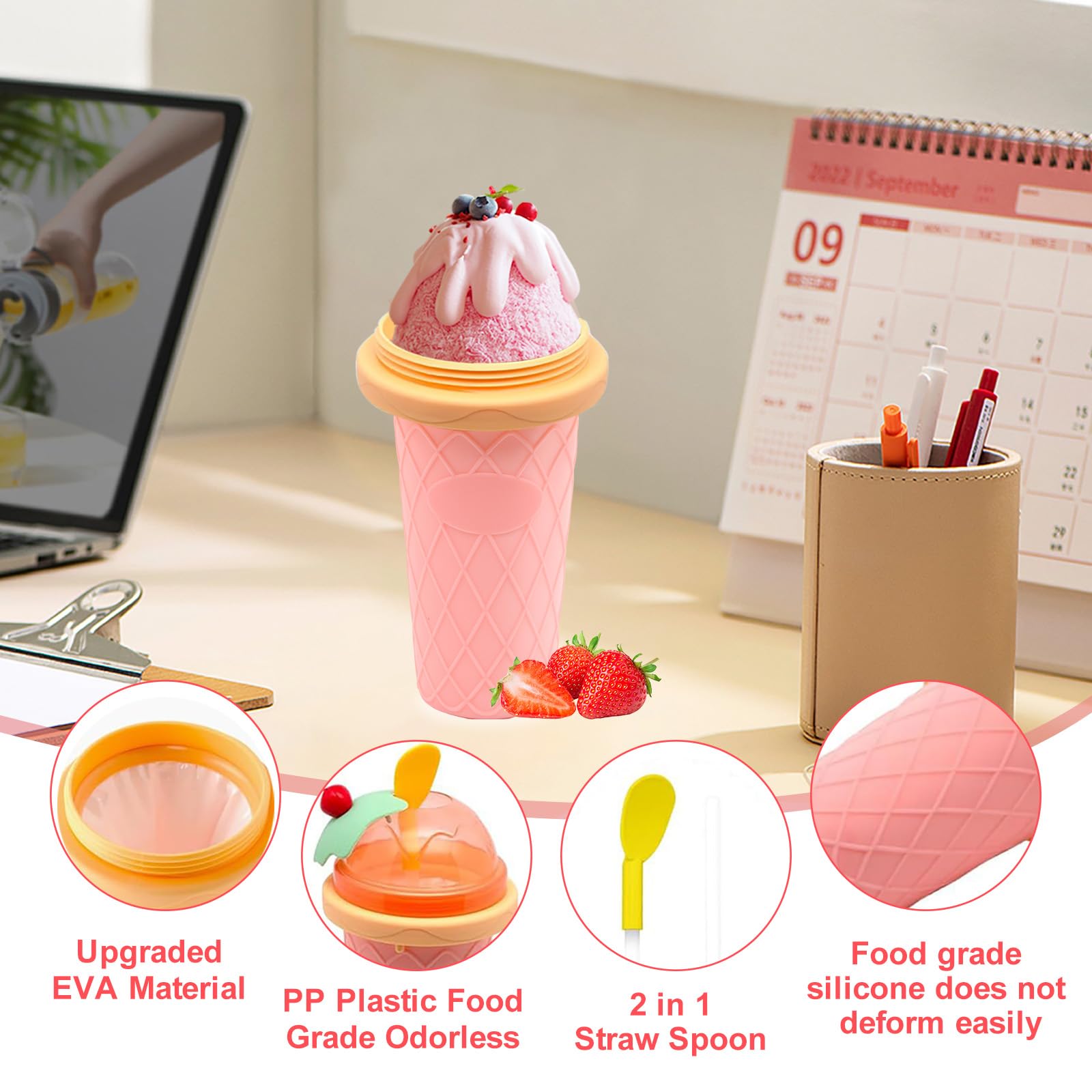 Slushie Maker Cup - DIY Magic Quick Frozen Smoothies Cup for Homemade Milk Shake Ice Cream Maker, Cooling Cup, Double Layer Squeeze Slushy Maker Cup,Birthday Funny Gifts for Kids &Friends &Family