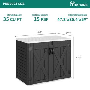 YITAHOME Outdoor Horizontal Storage Shed with X-Shaped Lockable Door, 35 Cu Ft Weather Resistant Resin Tool Shed w/o Shelf, Ideal for Bike, Trash Cans, Garden Tools, Lawn Mowers, Dark Gray