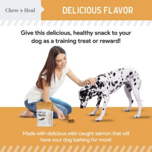 Chew + Heal Labs Omega Salmon Jerky Dog Treats - 5 oz of Soft Salmon Jerky for Skin and Coat - Made with Wild Alaskan Salmon, Flaxseed, Oat Flour, and More - Made in The USA