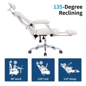 Hramk Ergonomic Office Chair with Footrest, Mesh Home Office Desk Chair with Adjustable Lumbar Support and Headrest, Comfortable Gaming Computer Chair for Study Work