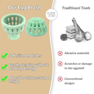 KITHELP Egg Brush Cleaner, Silicone Egg Cleaner for Fresh Eggs, Soft Egg Washer Rotary Egg Washer Reusable and Easy to Clean Egg Washing Brush for Egg Duck Egg Goose Egg (Green)