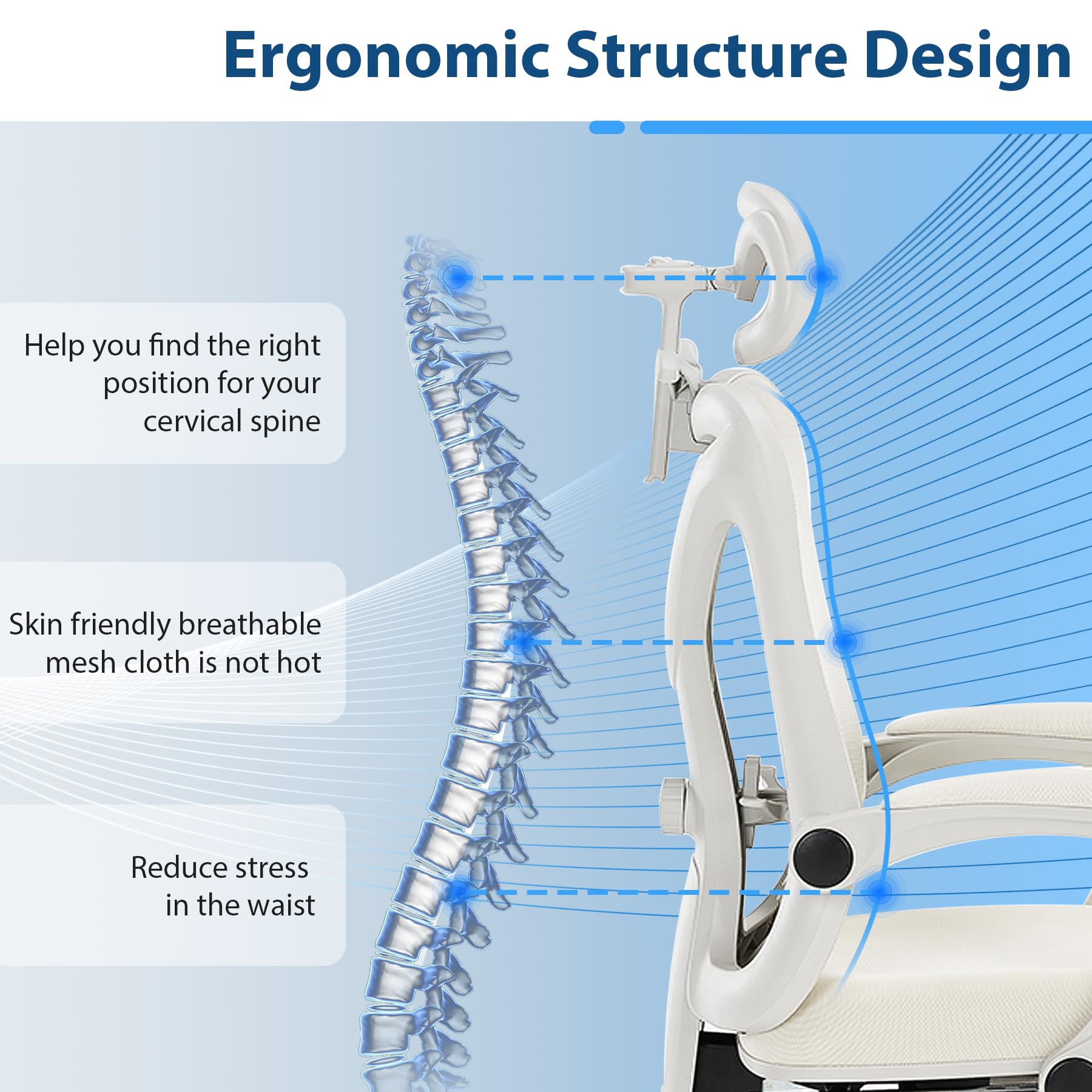 Hramk Ergonomic Office Chair with Footrest, Mesh Home Office Desk Chair with Adjustable Lumbar Support and Headrest, Comfortable Gaming Computer Chair for Study Work