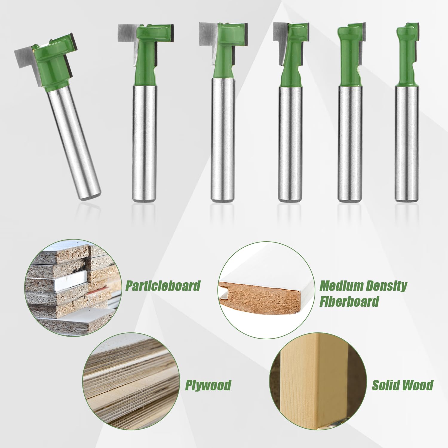 6pcs Keyhole Router Bits Set, 1/4in Shank T Slot Cutter Set Router Bits Woodworking T Track Slot Cutter for 1/4 & 5/16 & 3/8 & 9/16 & 1/2 & 5/8 inch Blade Diameter