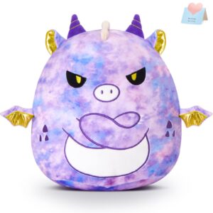 glow guards original 12" dragon plush pillow cute dragon stuffed animal soft purple tie-dye dragon plush toy stuffed dinosaur birthday gift for boys girls kids,the angry dragon.