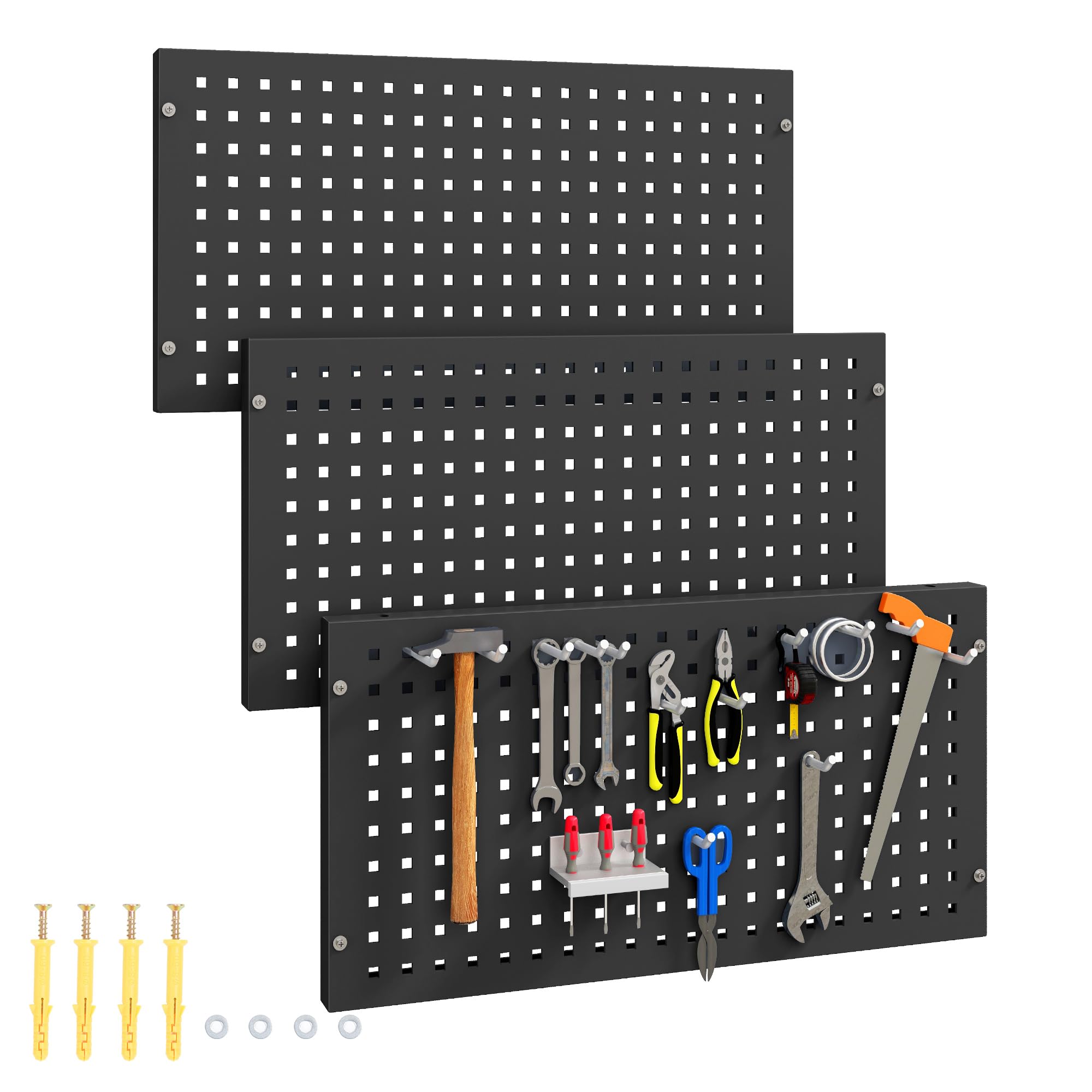 YITAHOME Garage Metal Pegboard Panels 3Pcs, Pegboard Storage System for Wall Utility Tools, Workbench, Shop, Shed Modular Peg Board Organizer Board Kit, Black