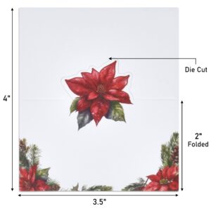 100 Pack Christmas Place Cards Holiday Seating Name Card Die Cut Xmas Poinsettia Flower Table Setting Folded Paper Tent Cards for Winter Dinner Wedding Tables Placement Party Decorations 2" x 3.5"