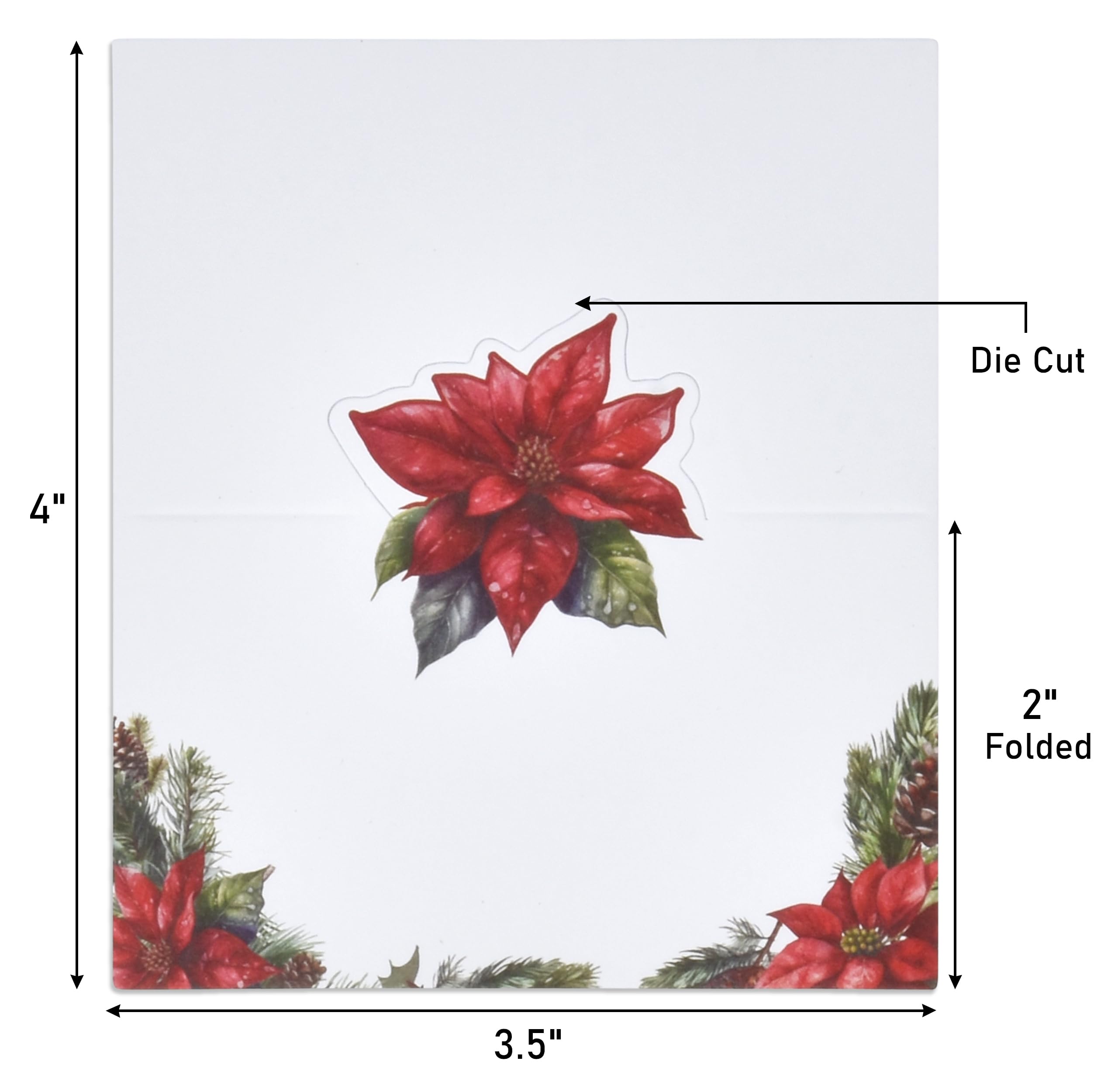 100 Pack Christmas Place Cards Holiday Seating Name Card Die Cut Xmas Poinsettia Flower Table Setting Folded Paper Tent Cards for Winter Dinner Wedding Tables Placement Party Decorations 2" x 3.5"