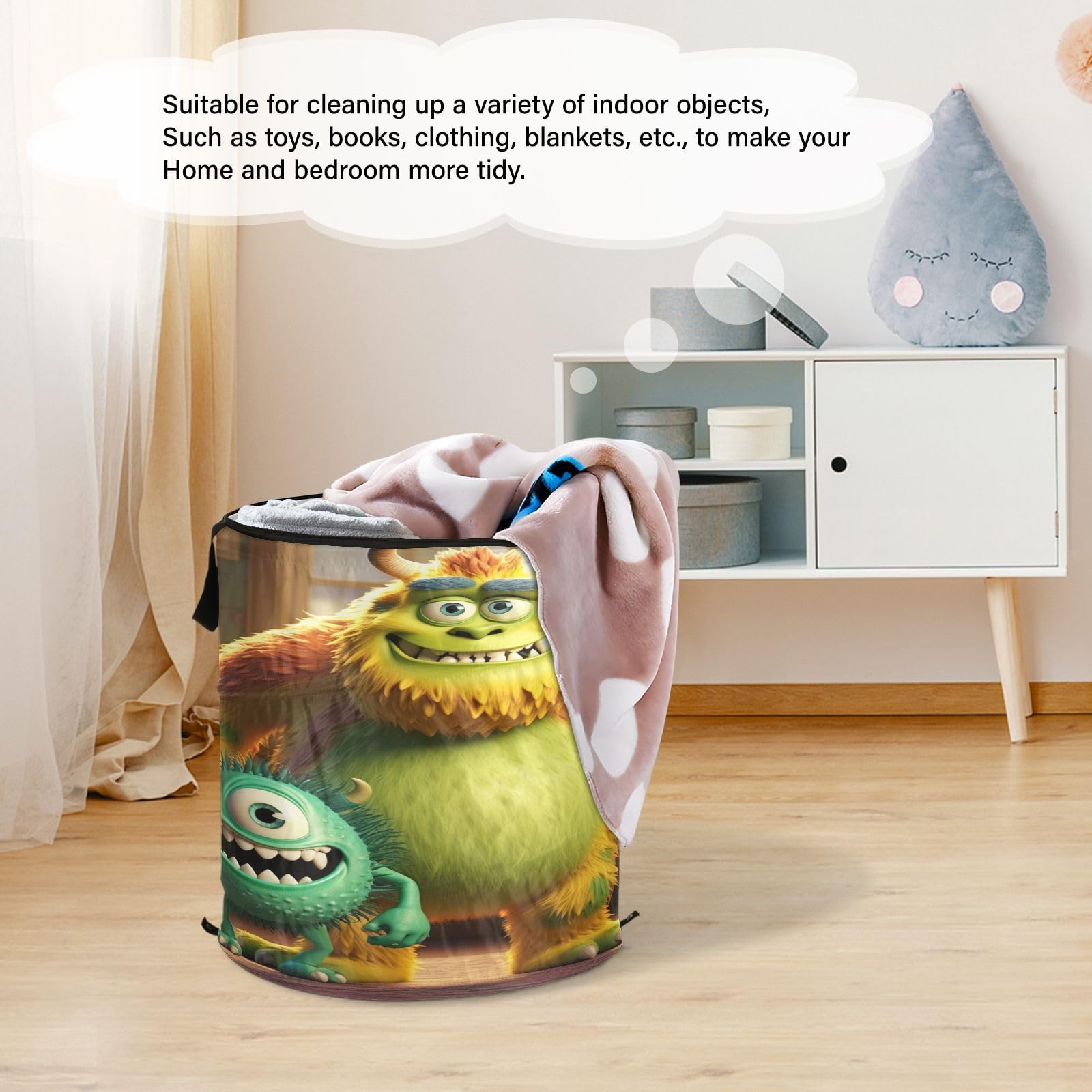 Monsters Laundry Basket Collapsible, Packable Laundry Bag, Laundry Basket for Kids Room