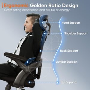 Ergonomic Office Chair, High Back Mesh Desk Chair with Adjustable Lumbar Support, 3D Flip-Up Arms, Headrest, Swivel Rolling Wheel, Big and Tall Comfy Wide Work Task Computer Gaming Chairs for Adults