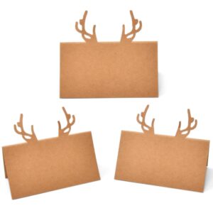 100 Pack Christmas Place Cards Holiday Seating Name Card Die Cut Xmas Reindeer Antlers Table Setting Folded Paper Tent Cards for Winter Dinner Wedding Tables Placement Party Decorations 2" x 3.5"