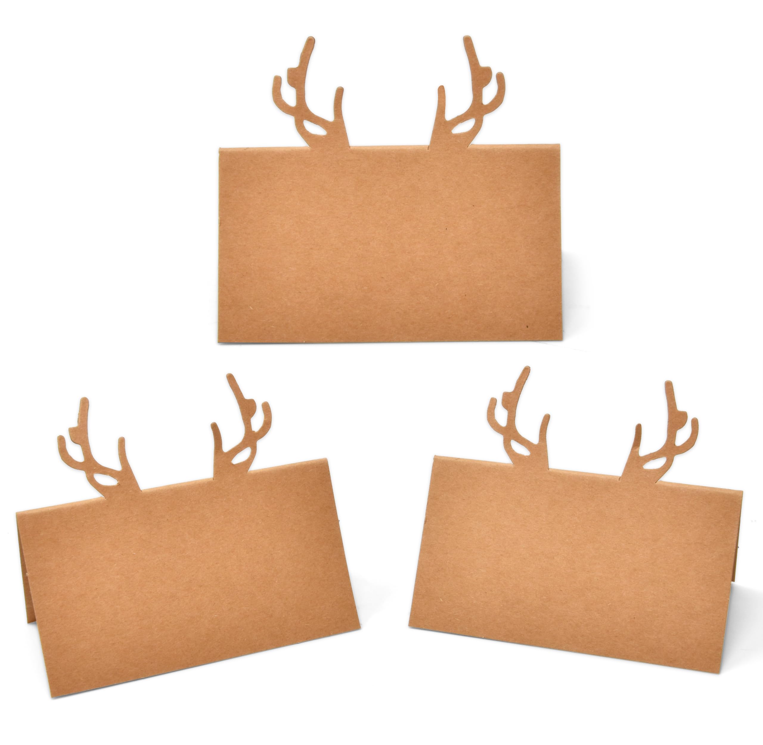 100 Pack Christmas Place Cards Holiday Seating Name Card Die Cut Xmas Reindeer Antlers Table Setting Folded Paper Tent Cards for Winter Dinner Wedding Tables Placement Party Decorations 2" x 3.5"