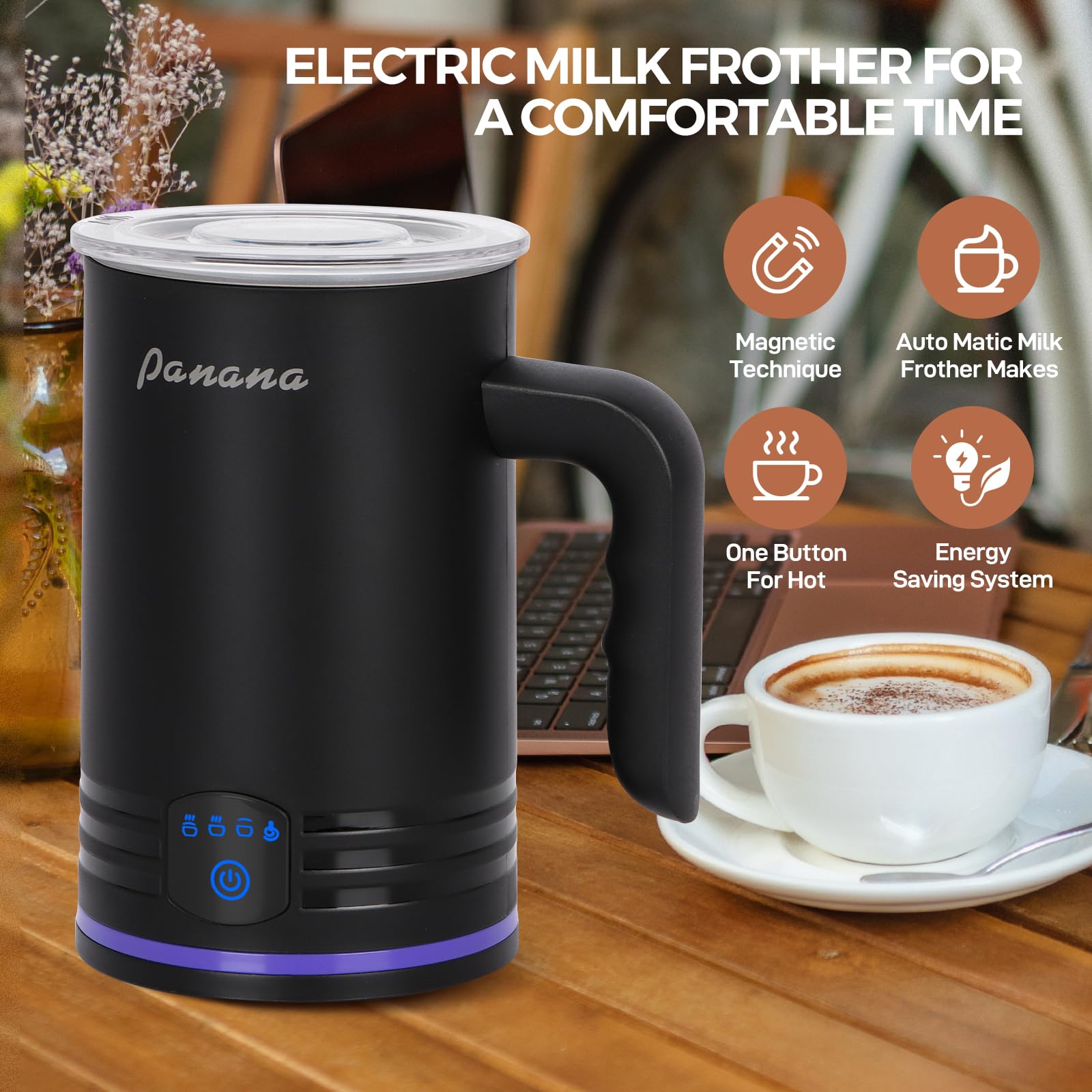 Electric Milk Frother, 4 in 1 Milk Steamer, 14.5oz/430ml Automatic Warm and Cold Foam Maker for Coffee,Latte, Cappuccino, Macchiato, Hot Chocolate (Black)