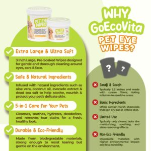 GoEcoVita Pet Eye Wipes for Dogs & Cats | Gently Removes Tear Stains, Eye Debris, Discharge, Mucus Secretions | Chamomile Oil Pet Cleaning & Deodorizing Wipes for Eyes & Stains (100 Count)