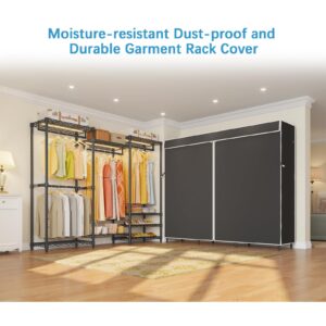 VIPEK V5L Garment Rack Heavy Duty Covered Clothes Rack with Dimmable LED Lights, 3000K Warm White, Portable Closet Wardrobe Freestanding Clothing Rack for Hanging Clothes, Black Rack with Black Cover