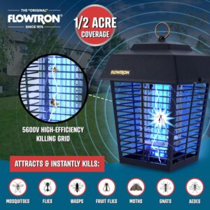 Flowtron Bug Zapper, 1/2 Acre of Outdoor Coverage with Powerful 15W Bulb & 5600V Instant Killing Grid, Electric Insect, Fly & Mosquito Zapper With Wall Mounting Bracket & Mosquito Attractant Cartridge