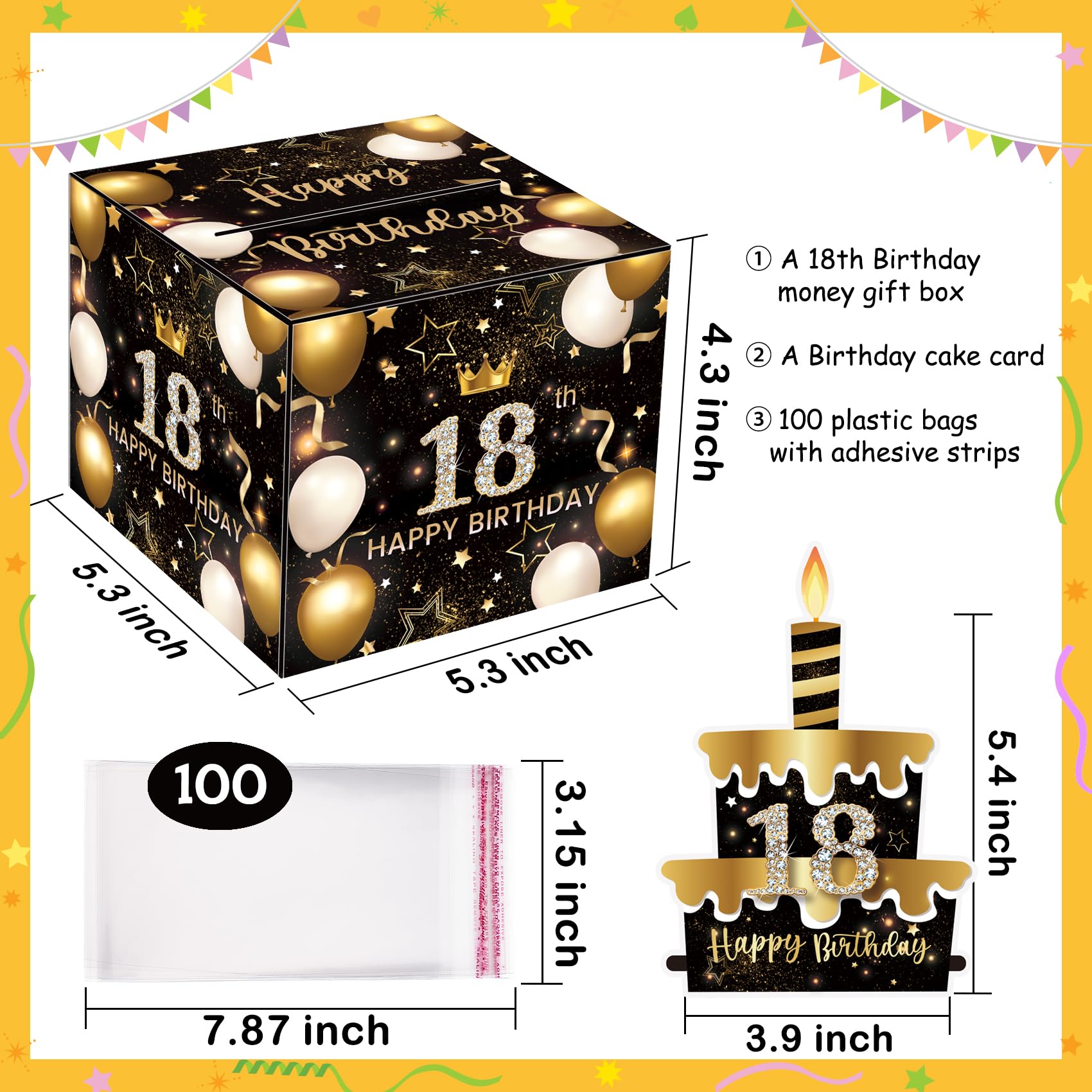 Meiidoshine 18th Birthday Money Box for Cash Gift, Surprise Pull Out Money Gift Box with 100Pcs Transparent Bags - Fun Ways to Give Cash as A 18th Birthday Gift for Girls Boys