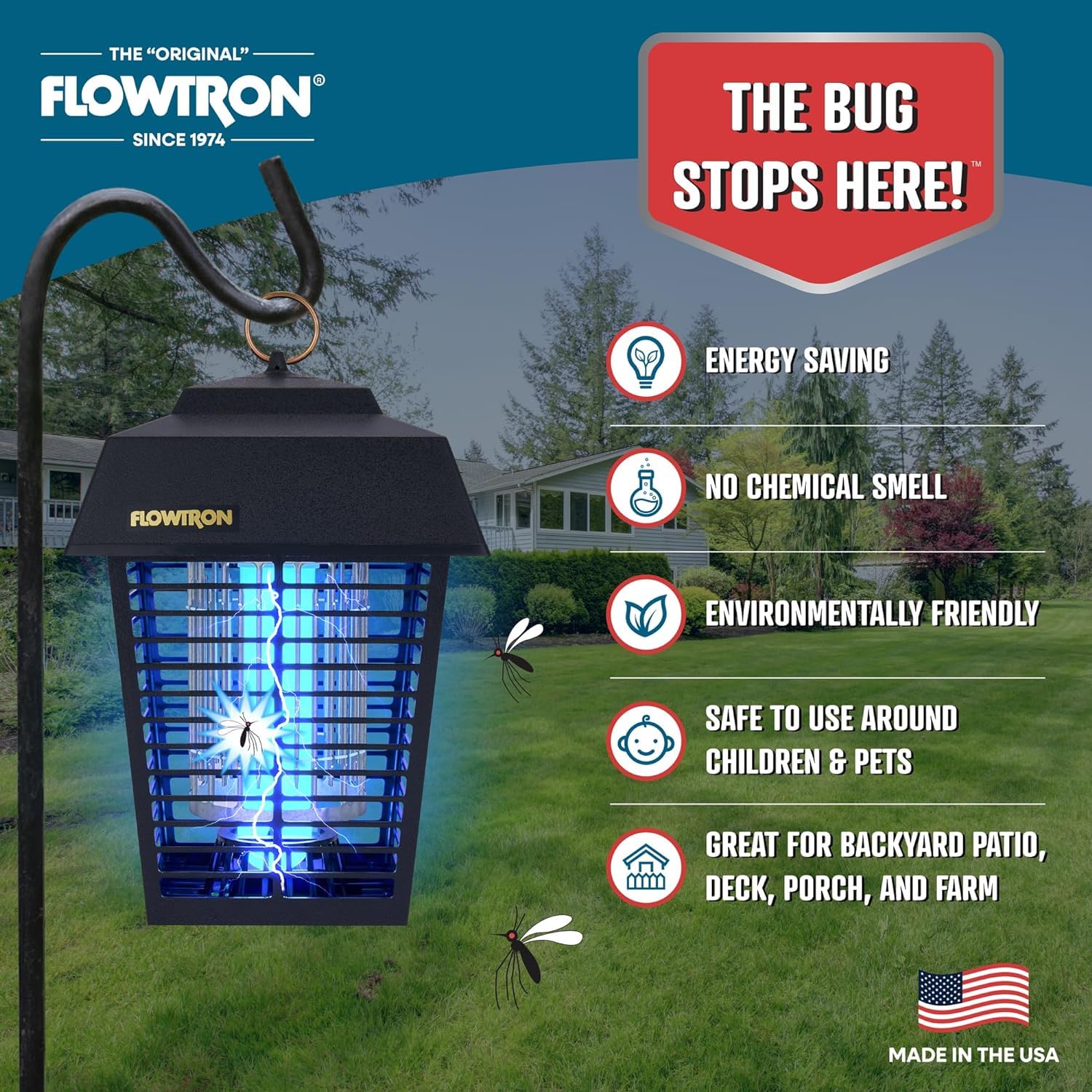 Flowtron Bug Zapper, 1/2 Acre of Outdoor Coverage with Powerful 15W Bulb & 5600V Instant Killing Grid, Electric Insect, Fly & Mosquito Zapper With Wall Mounting Bracket & Mosquito Attractant Cartridge