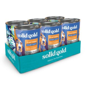 Solid Gold Wet Dog Food Variety Pack for Picky Eaters - Fit & Fabulous Chicken + Leaping Waters Chicken & Salmon Grain Free Canned Dog Food - Made with Real Protein for Sensitive Stomachs - 6 Pack