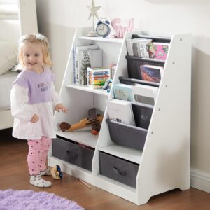 GABHX Kids Bookshelf with Storage Drawers and Layer Sling Bookcase, 4 Tier Toddlers Book and Toy Organizer and Dispaly Cabinet for Playroom, Kids Room, Classroom, Nursery (White)