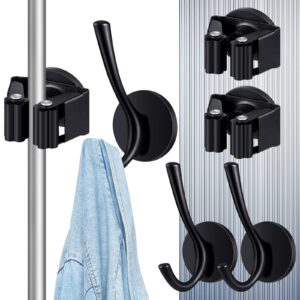 vercraft 4 pcs magnetic double hooks magnetic coat hooks magnetic mop broom holder movable magnetic broom holder rack for garage kitchen laundry garden