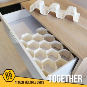 TIDYBEE Honeycomb Drawer Organizer for Socks, Underwear, Baby Clothes, Lingerie, Belts, Scarfs – Adjustable, Expandable and Sturdy DIY Dresser Drawer Divider Separator for Home and Nursery White