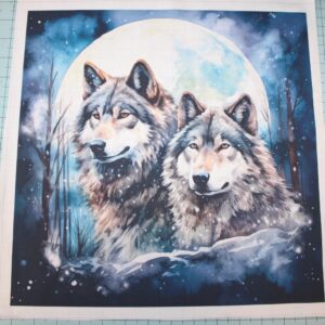 Fabric Panel 14"x14" Wolves Wolf Moon 100% Cotton Quilting Panel Square AM1681