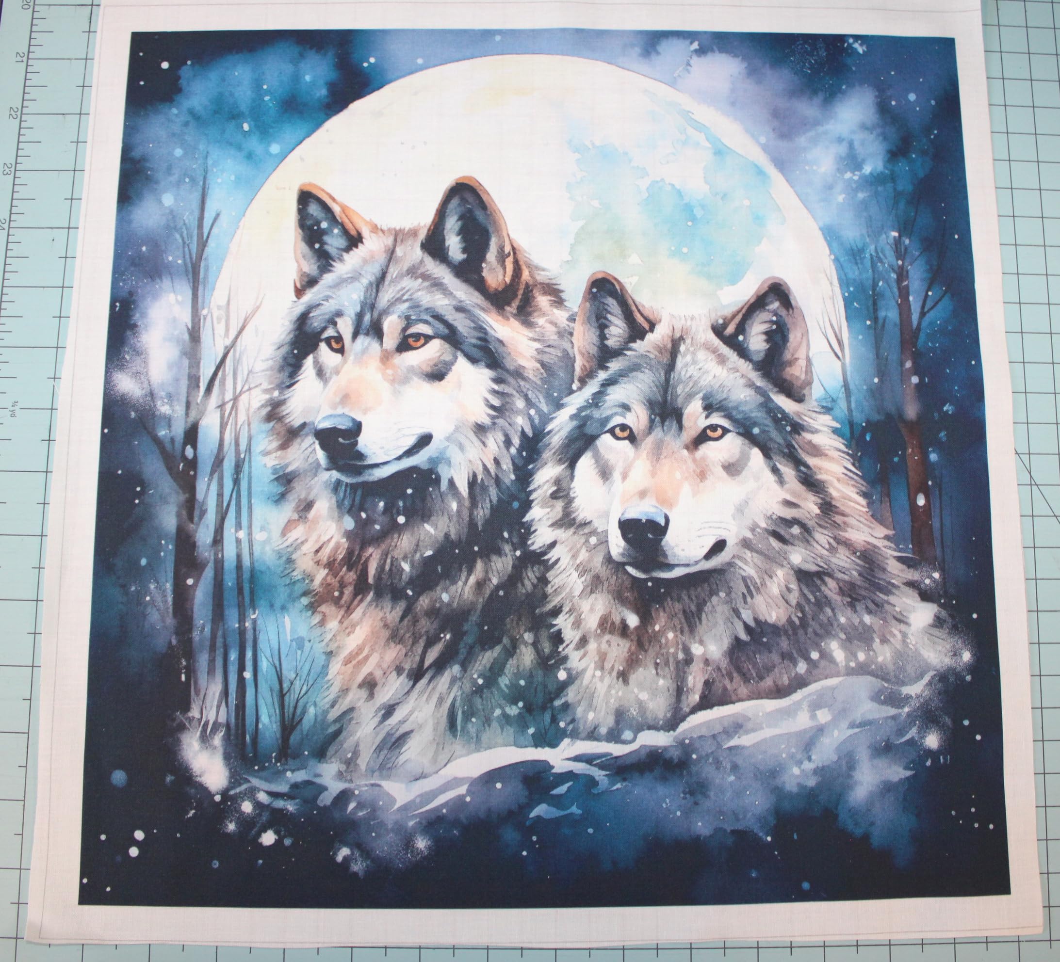 Fabric Panel 14"x14" Wolves Wolf Moon 100% Cotton Quilting Panel Square AM1681