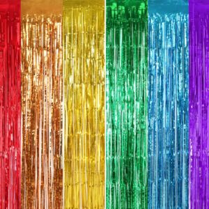 TONIFUL 2Pcs Rainbow Door Streamers,Rainbow Party Photo Booth Backdrop Metallic Streamers Rainbow Foil Fringe Curtains for Birthday,New Year,Bachelorette,Graduation Party Streamers Decoration