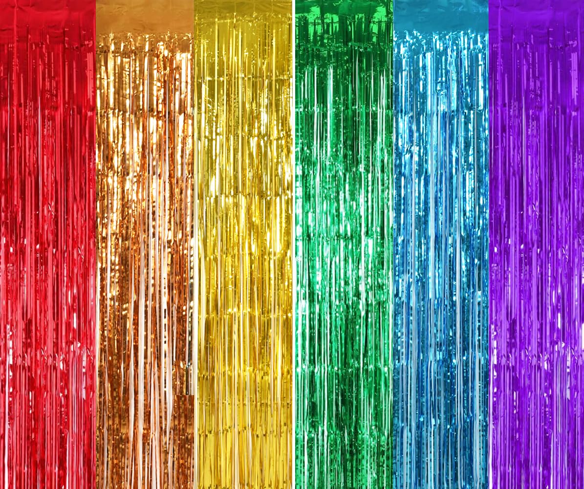 TONIFUL 2Pcs Rainbow Door Streamers,Rainbow Party Photo Booth Backdrop Metallic Streamers Rainbow Foil Fringe Curtains for Birthday,New Year,Bachelorette,Graduation Party Streamers Decoration