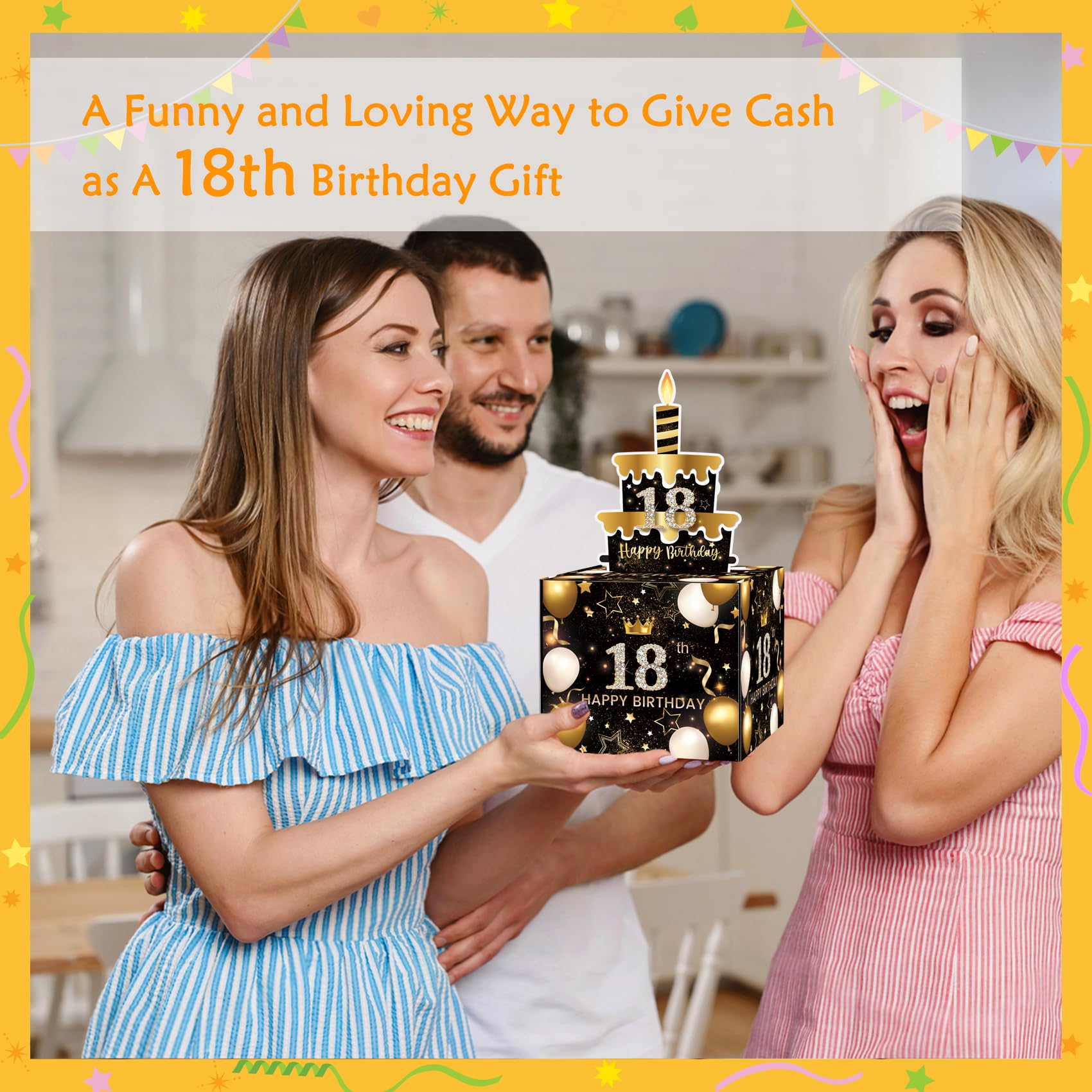 Meiidoshine 18th Birthday Money Box for Cash Gift, Surprise Pull Out Money Gift Box with 100Pcs Transparent Bags - Fun Ways to Give Cash as A 18th Birthday Gift for Girls Boys