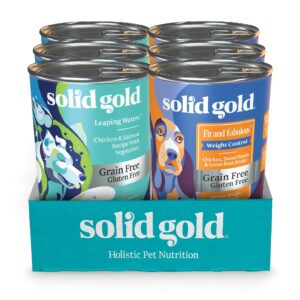 solid gold wet dog food variety pack for picky eaters - fit & fabulous chicken + leaping waters chicken & salmon grain free canned dog food - made with real protein for sensitive stomachs - 6 pack