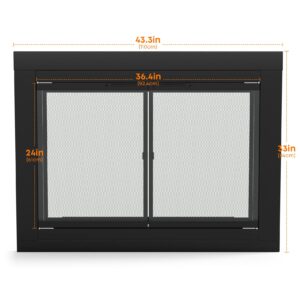 Stanbroil Fireplace Glass Cabinet-Style Door, Black Finish, Large, Decorative Fireplace Screen Door for Fireplace Accessories