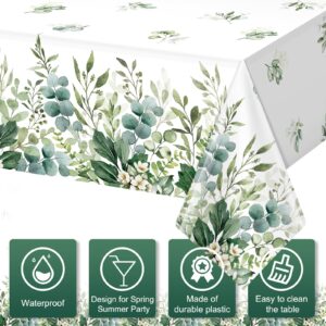 3 Pack Spring Sage Green Baby Shower Plastic Tablecloth, Eucalyptus Leaf Disposable Table Cover, Summer Rectangle Table Cloth for Bridal Baby Shower Birthday Wedding Party Decorations, 54x108 Inch