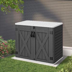 YITAHOME Outdoor Horizontal Storage Shed with X-Shaped Lockable Door, 35 Cu Ft Weather Resistant Resin Tool Shed w/o Shelf, Ideal for Bike, Trash Cans, Garden Tools, Lawn Mowers, Dark Gray