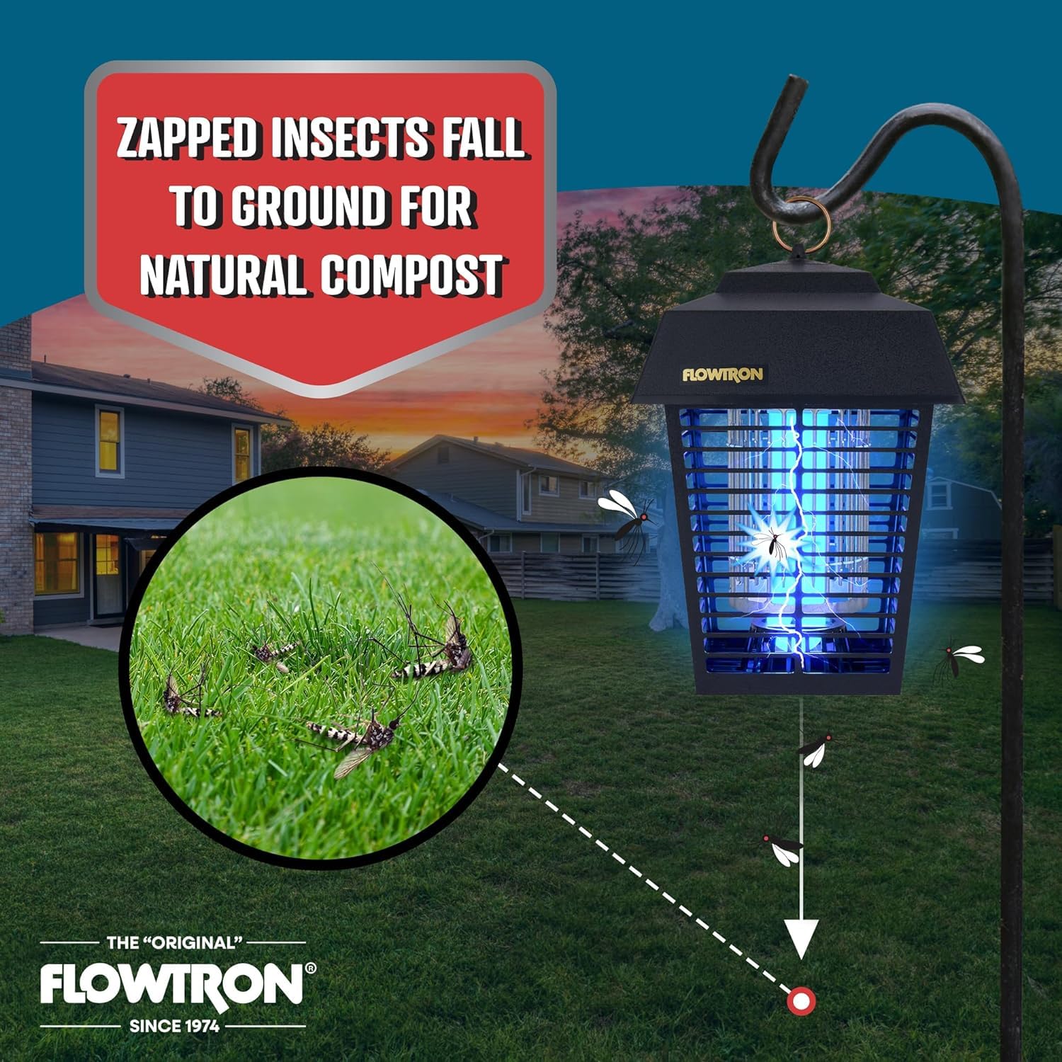 Flowtron Bug Zapper, 1/2 Acre of Outdoor Coverage with Powerful 15W Bulb & 5600V Instant Killing Grid, Electric Insect, Fly & Mosquito Zapper With Wall Mounting Bracket & Mosquito Attractant Cartridge