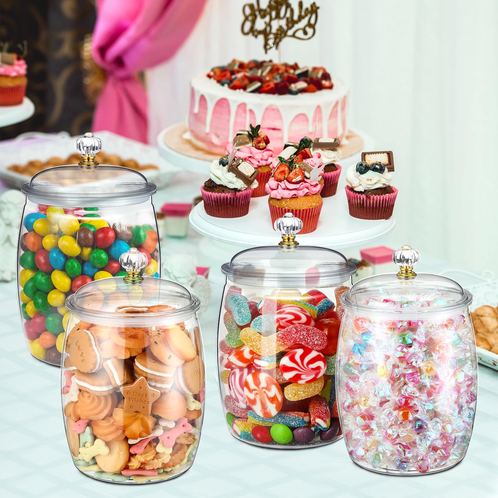 Nuogo Candy and Cookie Jar Plastic Jars with Lids Decorative Apothecary Jars Candy Buffet Containers Clear Airtight Food Storage Canister Home Decoration